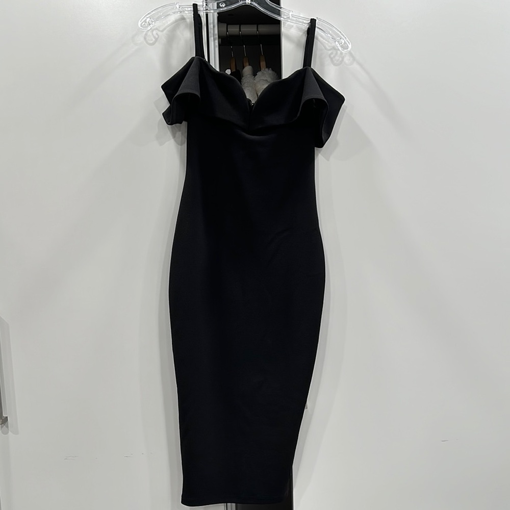 Nookie Black Strapless Ruffle Midi Dress